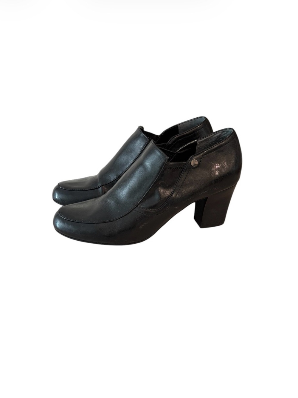 Franco Sarto Women's Black Leather Block Heel Slip-On Shoes